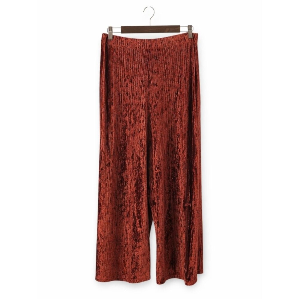 Banana Republic Rusty Red Crinkle Velvet Wide Leg Pants Size M - Picture 4 of 6